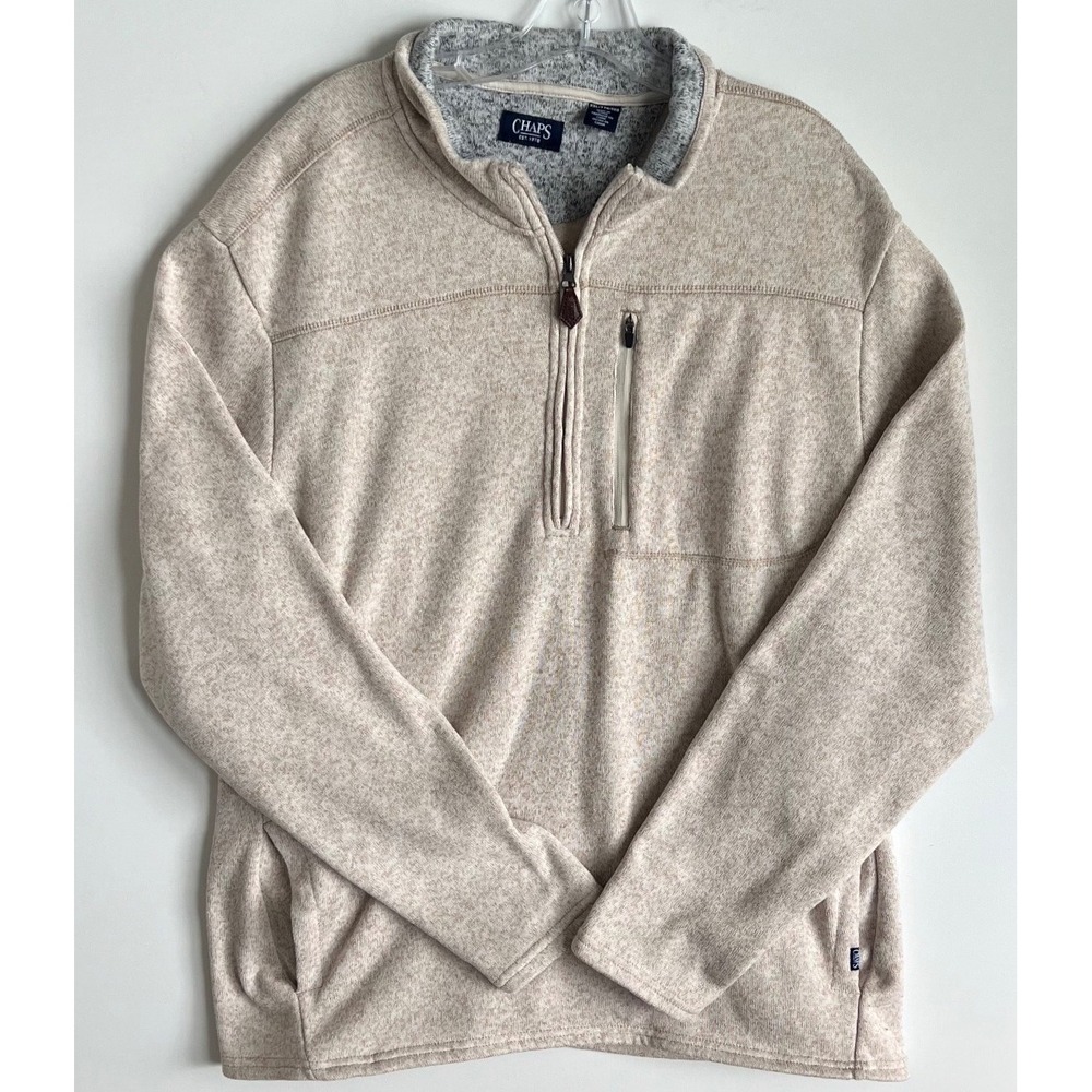 Chaps Mens XXL Tan Heathered Fleece Quarter Zip Pullover